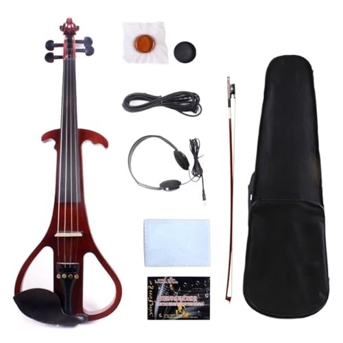 YoungMonic 4 String Electric Violin 4/4 Full Size Silent Violin Ebony Fittings Case Brown (4/4 Electric Violin)