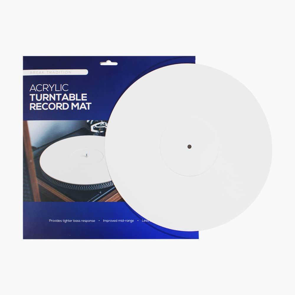 Break Tradition Acrylic Turntable Mat - Vinyl Record Accessories for LP Record Player - Premium Turntable Slipmat to Reduce Noise Due to Static and Improve Sound Quality (White)
