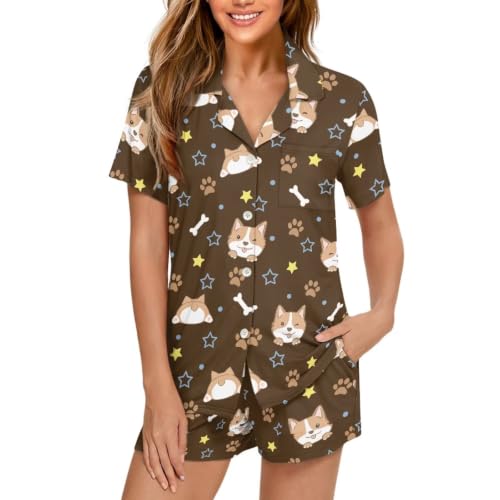 Image of Women's Short Sleeve Sleepwear Pajamas Nightwear with Pockets | Premium Polyester Fabric Ultra Soft Lightweight Breathable Touch, Wrinkle Resistant, All Day Cozy Wear for Daily Sleep