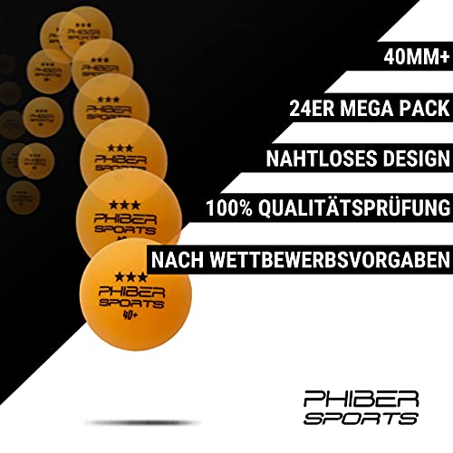 Foto von PHIBER-SPORTS 24 Stück Tischtennisbälle - 3 Stern 40+ Premium Orange – Perfekte Spieleigenschaften - Ideal für Anfänger, Familien und Profis - Nach Wettbewerbsrichtlinien