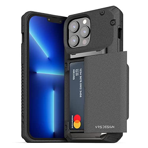 Image of VRS DESIGN Damda Glide Pro, Sturdy Semi Auto Wallet [4 Cards] Case Compatible for iPhone 13 Pro Max Case (2021) (Sand Stone)