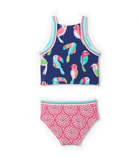 Hatley Girls Sleeveless Two Piece Tankini Set Swimsuit, Tropical Birds2