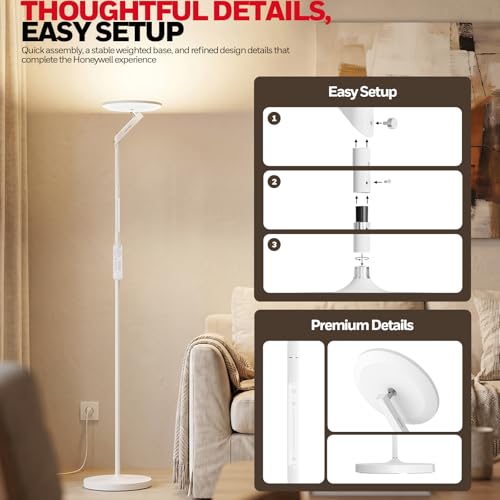 Image of Honeywell LED Floor Lamp 3000LM Full-Spectrum Torchiere Reading RGB Remote