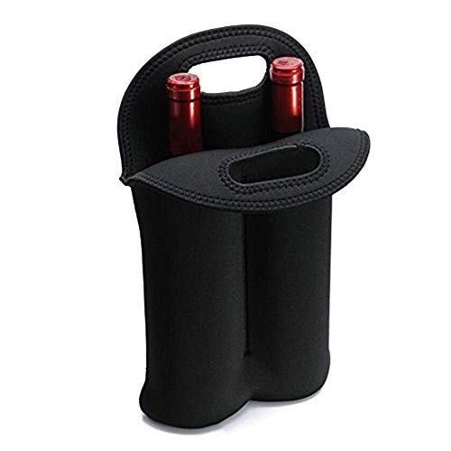 Wine Carrier Tote Bag, Foldable Insulated Two Bottle Insulated Neoprene Wine/Water Bottle Holder for Travel with Secure Carry Handle