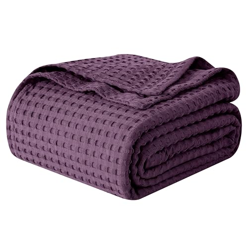 Image of Elegant Comfort Premium 100% Cotton Waffle Blanket - Lightweight Breathable Waffle Weave Bed Blanket - Soft and Warm All Season Blanket for Couch, Sofa and Bed, Full Size 88x88 Inches, Purple