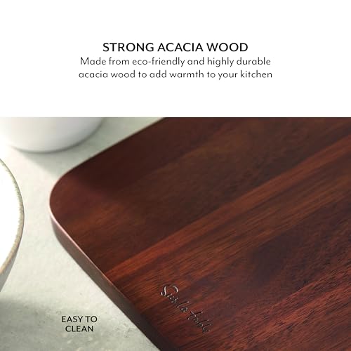Sur La Table Medium Rectangular Chopping Board, Serving Board, Acacia Wood, Brushed Nickel Handle, Walnut Colour, SLT847102 - Image 5