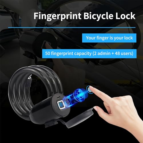 Kenrone KR-BL4585 Fingerprint Bike Lock Cable,Keyless Bike Lock Chain Heavy Duty Anti-Theft Bicycle Lock 59 Inch Waterproof Cable Bike Lock thumb #3