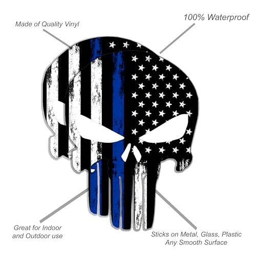 Image of 2 Pack Skull Sticker | 6 inch x 4.5 inch | Thin Blue Line Police American US Flag Stickers Decal Cars Trucks