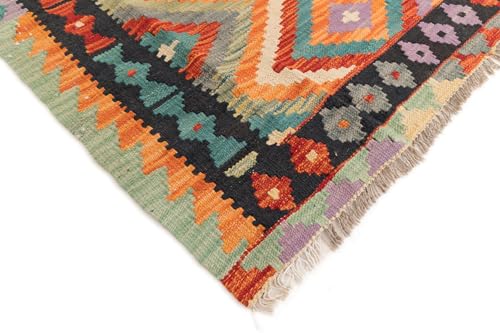 Kilim Afghan 111x146 tissé main, tapis d'Orient en laine géométrique
