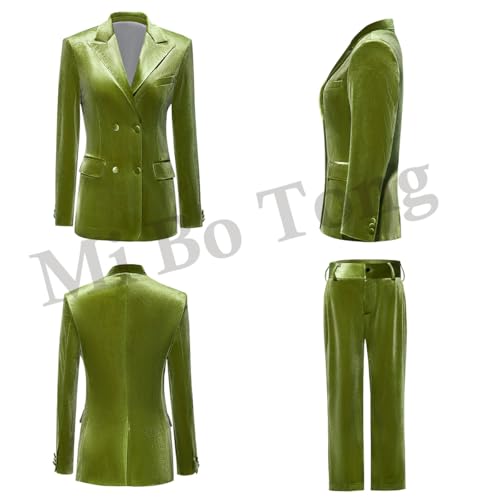 Women's 2 Piece Velvet Suit Office Work Suit Notch Lapel Double Breasted Blazer Pants Business Suits Set for Women4