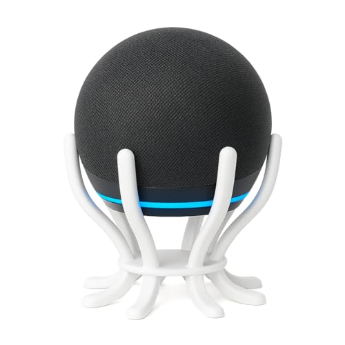 Suporte Echo Dot 4ª e 5ª Geração TimeClick, Base Aranha com LED Azul, Preto Brilhante, PLA Ecológico, Design Moderno e Estável (Branco)