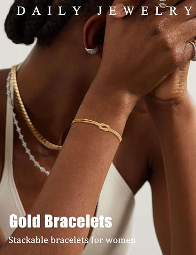 KOHOTA Silver Gold Bracelets for Women Trendy 14K Gold Plated Bracelet for Women Non Tarnish Dainty Stackable Layered Chain Heart Pearl Knot Beaded Bracelets Stack Set Charm Mothers Day Jewelry Gifts2