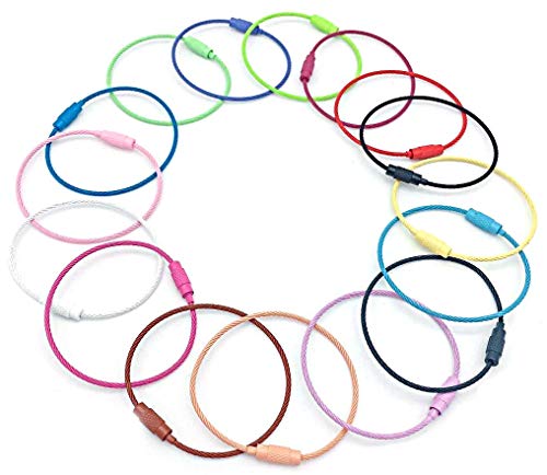 Preisvergleich Produktbild Chingde Draht Schlüsselanhänger, 16 Stück Kabel Schlüsselring, Draht Schlüsselring, Edelstahl Draht Keychain, für hängende Gepäck Tag Keyrings und ID-Tag Keepers