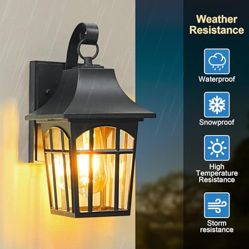 Outdoor Lights Fixture Wall Mount for Garage Patio Front Porch Doorway Entryway Courtyard, Waterproof Exterior Wall Lights with Clear Glass,Waterproof Outside Wall Lantern Lamp for House