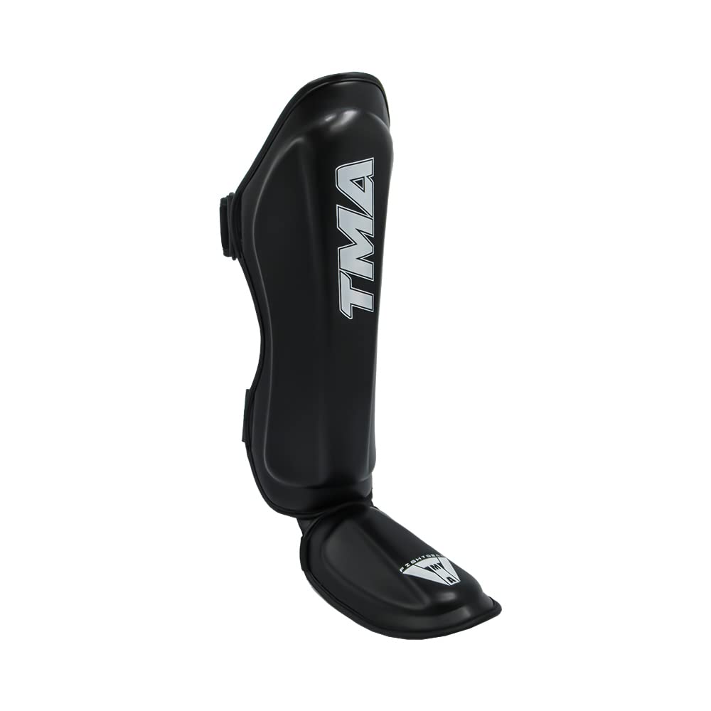 TMA Shin Guards Kickboxing Muay Thai, Premium Maya Hide Leather, Leg Instep Protection Pads, MMA Martial Arts Kicking Sparring Training Gear, BJJ Karate Boxing Taekwondo (X-Large, Black)
