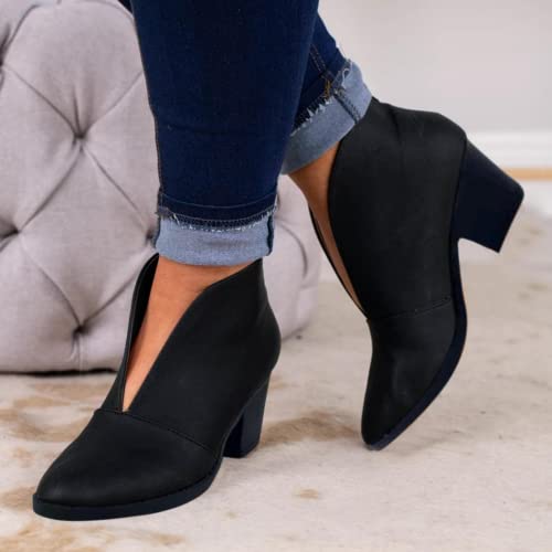 ZBYY Womens Pointed Toe Ankle Boots V Cut Back Zipper Chelsea Booties Slip On Chunky Low Heel Dressy Western Booties2