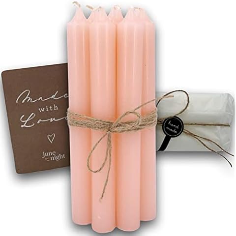 juneBYnight Stabkerzen Set 8 Stück - Länge 20 cm, Durchmesser 2,2 cm, Rosa - 72 Std. lange Brenndauer, rußfreies Abbrennen, tropffrei Cover