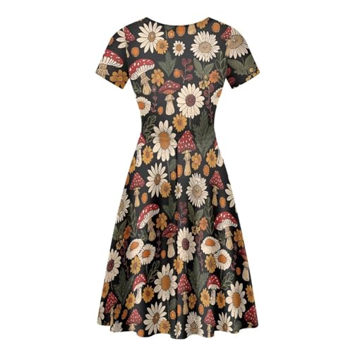 Image of HUGS IDEA Womens Puffy Swing Midi Dress Round Neck Short Sleeve Party A-Line Dresses