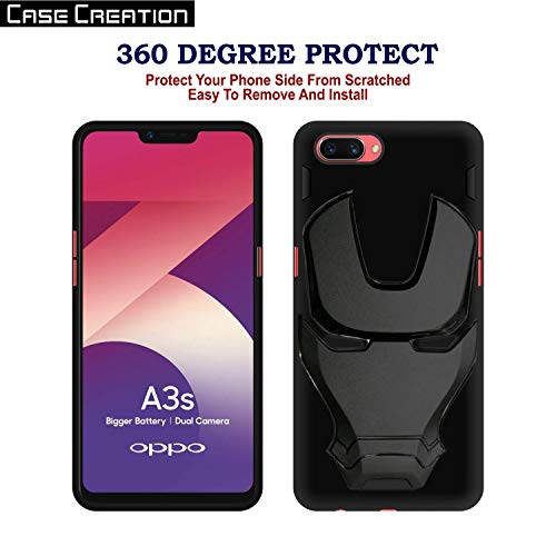 Image of COVERLY Official 3D Touch Feel Trending Marvel Avengers Logo Mask Soft Rugged Grip Silicone Iron Man Super Power Cartoon Movie Engraved Silicone Matte Back Cover for Oppo Realme C1 (6.2 inch) - Black