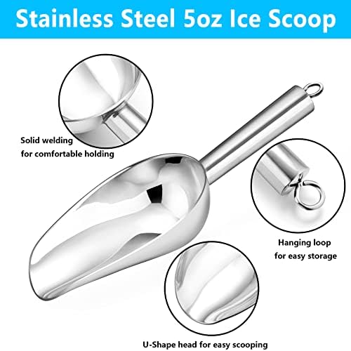 5oz Ice Scoop, Onader Stainless Steel Food Sweet Flour Scoop, Metal Small Scooper for Kitchen Bar Party Wedding Buffet, Rust Free & Healthy, Heavy Duty & Durable, Mirror Finished & Dishwasher Safe