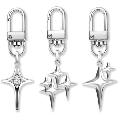 TUCEWP 3Pcs Vintage Star Keychain for Women Girls Goth Grunge Keychain Y2k Silver Stainless Steel Star Keyring for Handbag Backpack Charms Aesthetic Purse Bag Car Accessories Birthday Christmas Gift Cover