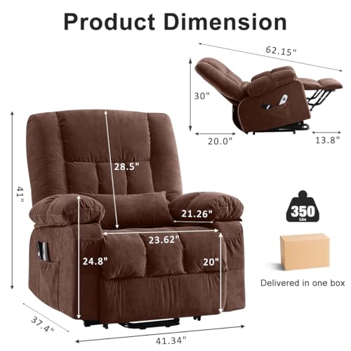 Sillón eléctrico reclinable textil marrón miniatura 2