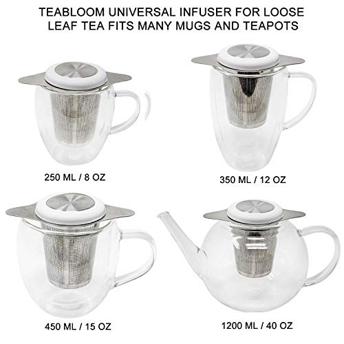 Teabloom Universal Tea Infuser With Lid/Coaster – Fits Mugs, Cups, Teapots – Food Grade 304 Stainless Steel Filter – Large Capacity With Extra-Fine Mesh #TOP3