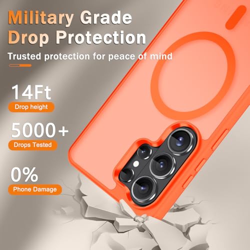 Image of for Samsung Galaxy S26 Ultra Case, Matte Magnetic Phone Cover, Orange | Fit for MagSafe, Screen Protector included, Shockproof Military Grade Protection, Translucent Frosted Back