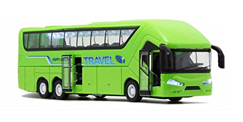 HAPTIME 8.3 inch Diecast Modern Motor Coach Toy with Lights and Music, 1:50 Scale Large Pull Back Tour Bus Vehicle Model for Kids Children