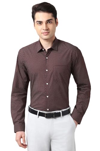 Image of Peter England Men's Printed Formal Shirt with All-Over Dot Pattern - 100% Cotton, Full Sleeves, Regular Fit
