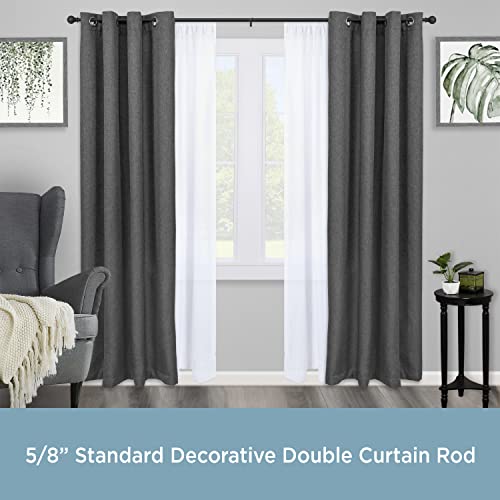 Kenney Kn75918 Ball End Standard Decorative Window Double Curtain Rod, 66-120" Adjustable Length, Matte Black Finish, 5/8" Diameter Steel Tubes #TOP1