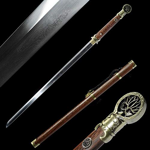 GLW Sword Detective Dee PeiDongLai Battle Sword Composite Folded Pattern Steel Sharp 100% Handmade Grinding Polishing Chinese Longquan Sword Sword Jian Sharp Blade Battle Ready