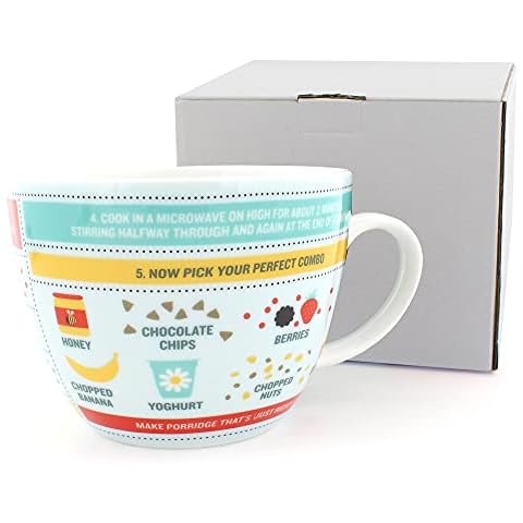 Ginger Fox Perfect Porridge Ceramic Coffee Mug with Instructions and Imprinted Measurements. Fun and Practical Breakfast Mug Gifts for Family and Friends. Microwave and Dishwasher Safe. Holds 400 ml Cover