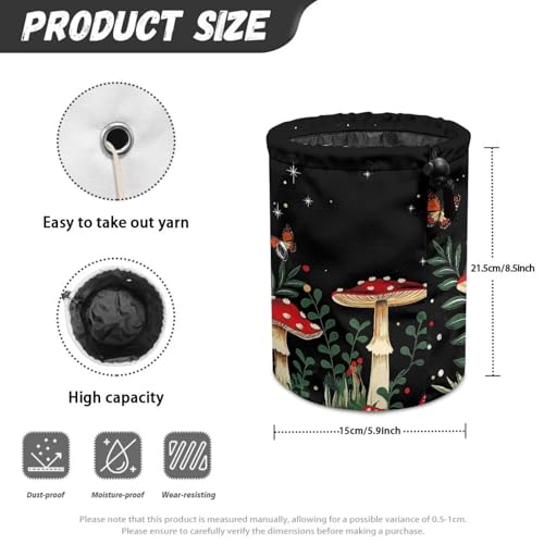 Image of Sellikakes Mushroom Butterfly Yarn Storage Organizer - Yarn Bag and Crochet Tote, Yarn Holder for Crocheting, Crochet Accessories, Needles with Drawstring Closure-Ideal Gift