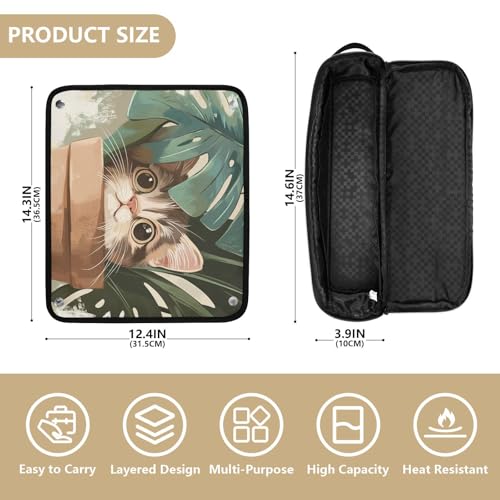 Organizador para herramientas de cabello 2 en 1 con tapete resistente al calor, portátil para plancha, rizador, secador - diseño de gato y hojas miniatura 4