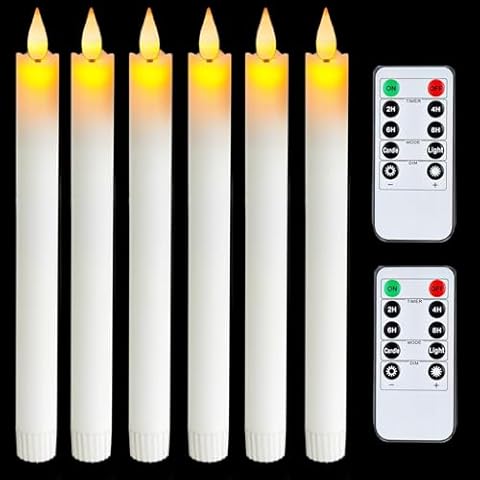 5plots Real Wax Flameless Taper Candles, 9.6 Inches Led Candlesticks with 3D Wick, Flickering Flame Battery Operated Candles for Wedding Christmas Decor, 6Pcs Cover