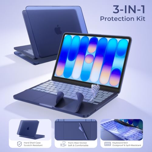 Image of EooCoo for MacBook Neo Case 13 inch 2026, 100% Match Color, 3 in 1 Kit | Indigo Clear, Anti-Fingerprint & Scratch & Crack, Sturdy, Mac Neo Accessories, Ready for School, Work & Travel