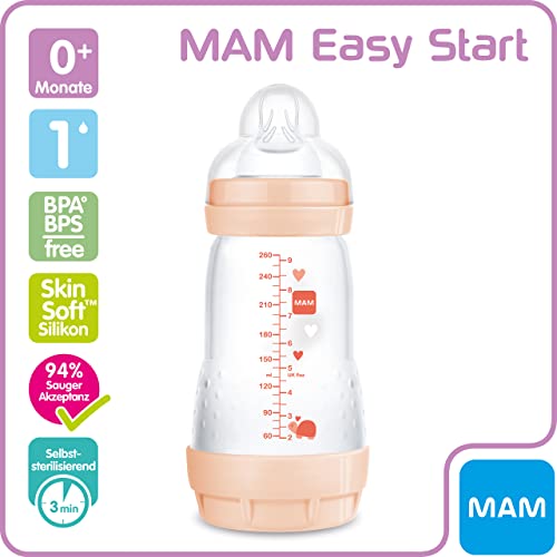 Foto von MAM Easy Start Anti-Colic Babyflasche (260 ml), Milchflasche mit innovativem Bodenventil gegen Koliken, Baby Trinkflasche mit Sauger Größe 1, ab der Geburt, Schildkröte