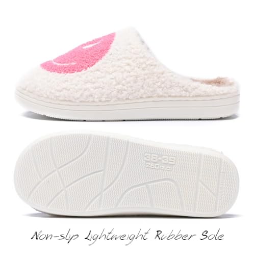 Image of Women's Men's Preppy Happy Face Slippers Comfy Warm Plush Slip-On House Slipper for Winter Indoor Soft Cushion Non-slip Fluffy Slides Slippers