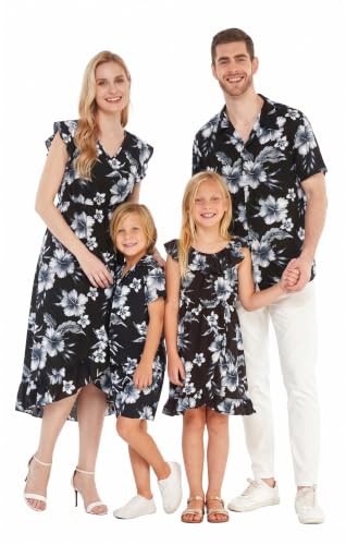 Image of Hawaii Hangover Family Matching Hawaiian Clothes, Midnight Bloom | Family matching Hawaiian outfits, Midnight Bloom, lightweight rayon, machine washable, tropical floral print, luaus, cruises