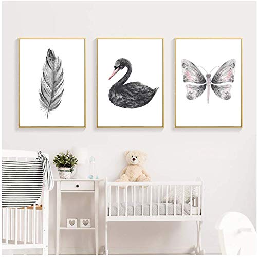 Plume murale noir et blanc affiche cygne pour mur vide