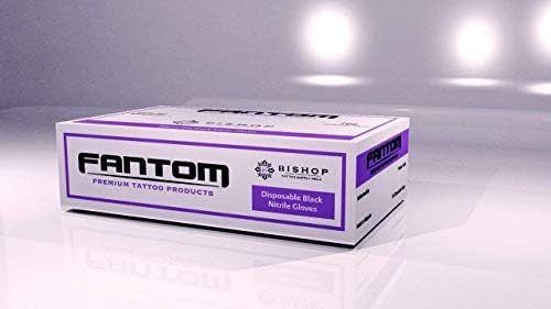 Fantom Black Gloves From (USA) box of 100 Gloves,non sterile and powder free and 100% Natural Rubber latex,Used by tattoo artists and healthcare workers (Small)