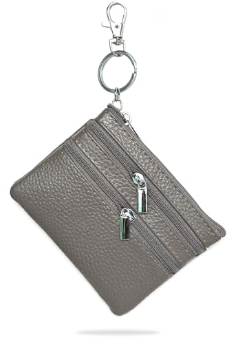 Image of Women's Small Leather Coin Purse with Key Ring and Snap Hook, iToolai Mini Change Card Case Wallet Pouch with Keychain, 15 Gray, One Size (4.33 inchx 3.54 inch), Keychain Coin Pouch With Snap Hook