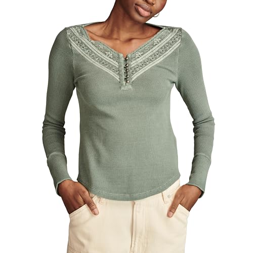 Lucky Brand Women's Embroidered Mesh Yoke Henley - Product