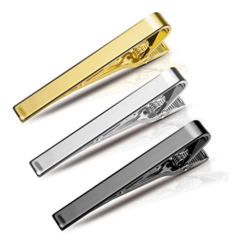 Yolev 3 Stück Krawattennadel Herren Krawattennadeln Krawattenklammer Set Schwarz Gold Silber Krawattennadel Set Regelmäßige Krawatten für Hochzeitstag Business und Alltag