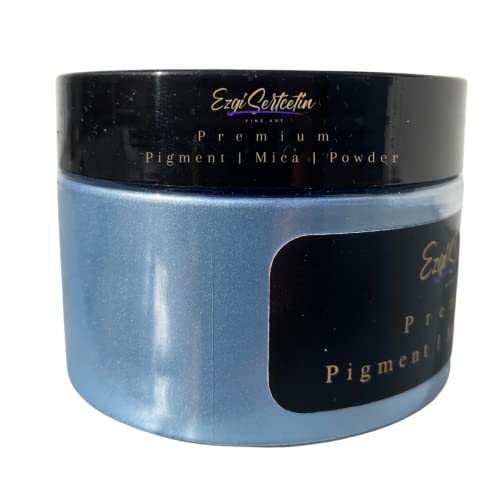 Ezgi Sertcetin Premium Pigment Powder 50g | Authentic Unique & Bright Pearlescent Metallic and Neon Colors | Especially Formulated for Artwork, Resin, Slime, Plasticine and more (Fountain Blue)