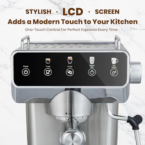 Image of Expresso Coffee Makers with Touch Screen 20 Bar, Professional Coffee Maker with Milk Frother and Hot Water, Stainless Steel Coffee Maker for American Cappuccino Latte, for Office Use in