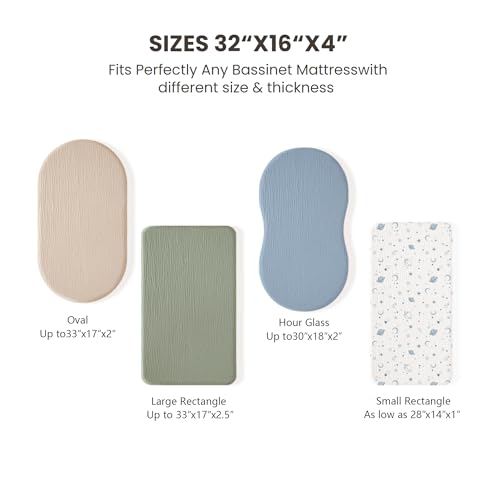 Image of Konssy 2 Pack Muslin Bassinet Sheets for Boys, Girls, 100% Cotton Soft Breathable Fitted Bassinet Mattress Sheet, 32 x 16 inches (Fog Green,Cream)