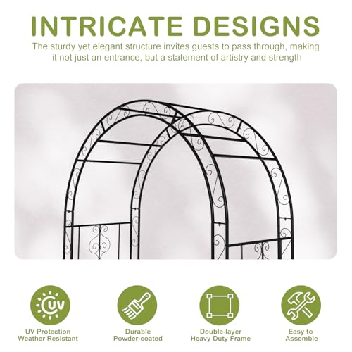 Outvita-7FT-Garden-Arch-Arbor-Heavy-Duty-Metal-Arbour-Archway-Decorative-Frame-Stand-Trellis-with-7-Inch-Ground-Stakes-for-Wedding-Ceremony-Party-Plant-Climbing-Rose-Vines-Lawn-Courtyard-Patio-Black Outvita 7FT Garden Arch Arbor Heavy Duty Metal Arbour Archway Decorative Frame Stand Trellis with 7 Inch Ground Stakes for Wedding Ceremony Party Plant Climbing Rose Vines Lawn Courtyard Patio Black