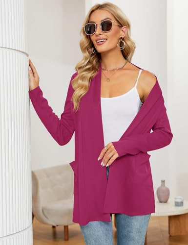 Image of Micoson Women's Long Sleeve Open Front Cardigan Casual Loose Lightweight Cardigans with Pockets